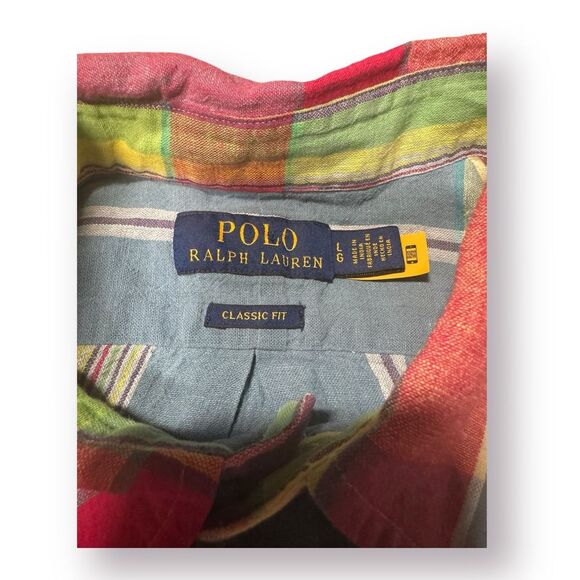 Polo Ralph Lauren Classic Fit Mulicolor Plaid Linen-Cotton Shirt Large Colorful - Picture 4 of 10